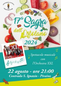 Piraino – Il 22 agosto la 17° Sagra dell’Ortolano nella Contrada Sant’Ignazio